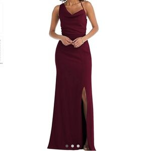 After Six One-Shoulder Draped Cowl-Neck Maxi Dress in Cabernet red NWT